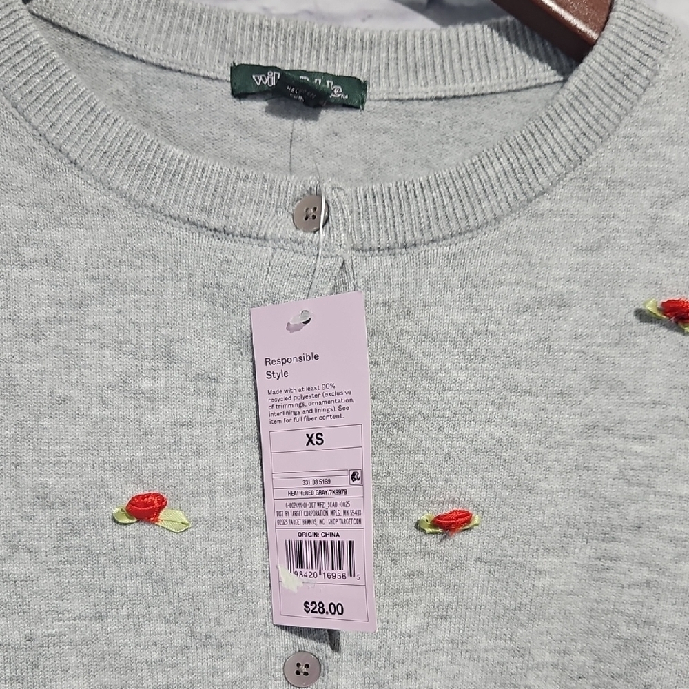 Wild Fable Light Gray Cardigan with Red Floral Details - Picture 5 of 7